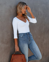 Revival V-Neck Ribbed Bodysuit - White Oshnow