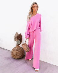Rexa Wide Leg Knit Pants - Pink Oshnow