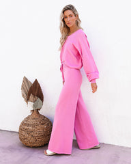 Rexa Wide Leg Knit Pants - Pink Oshnow