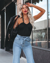 Reya Halter Knit Bodysuit - Black Oshnow