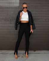 Rhapsody High Waisted Split Hem Pants - Black Oshnow