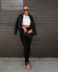 Rhapsody High Waisted Split Hem Pants - Black Oshnow