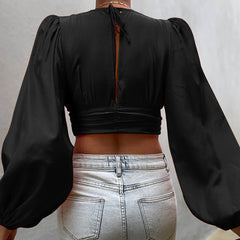 Rhene Woven Crop Top - Black Oshnow