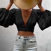 Rhene Woven Crop Top - Black Oshnow