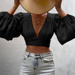 Rhene Woven Crop Top - Black Oshnow