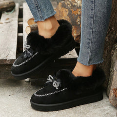 Rhinestone Bow Decor Faux Suede Snow Boots Oshnow