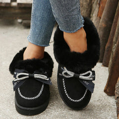 Rhinestone Bow Decor Faux Suede Snow Boots Oshnow