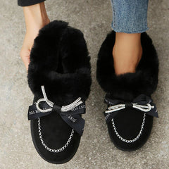 Rhinestone Bow Decor Faux Suede Snow Boots Oshnow