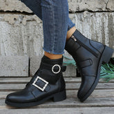 Rhinestone Buckle Comfy Ankle Booties Oshnow