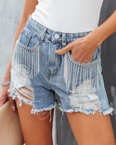 Rhinestone Cowgirl Distressed Denim Shorts - Denim - FLASH SALE Oshnow