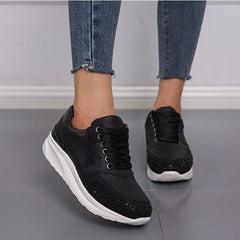 Rhinestone Embrellished Platform Lace-Up Sneakers Oshnow