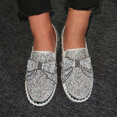 Rhinestone Flat Leather Platform Loafers Oshnow