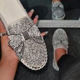 Rhinestone Flat Leather Platform Loafers Oshnow