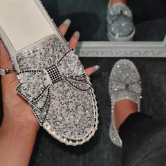 Rhinestone Flat Leather Platform Loafers Oshnow