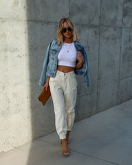 Rhode Island High Waisted Pocketed Pants - Cream Oshnow