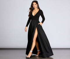 Rhonda High Slit Taffeta Dress Oshnow