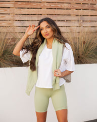 Riah Cotton Distressed Pocket Tee - White Oshnow