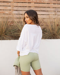 Riah Cotton Distressed Pocket Tee - White Oshnow