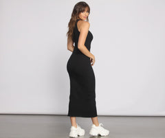 Ribbed Knit Crew Neck Maxi Dress Oshnow