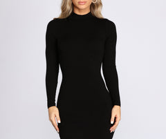 Ribbed Knit Mock Neck Mini Dress Oshnow