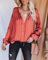 Riker Satin Frayed Blouse - Terracotta Oshnow