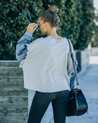 Riot Cotton Denim Sleeve Knit Top Oshnow