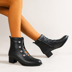 Rivet Hollow Chunky Heeled Ankle Boots Oshnow