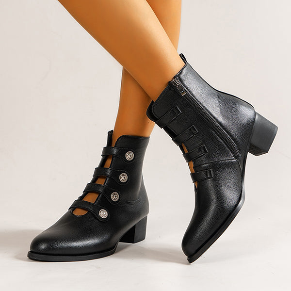 Rivet Hollow Chunky Heeled Ankle Boots Oshnow