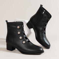 Rivet Hollow Chunky Heeled Ankle Boots Oshnow