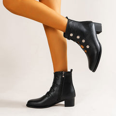 Rivet Hollow Chunky Heeled Ankle Boots Oshnow
