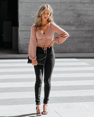 Rizo Ruched Metallic Crop Top - Taupe Oshnow