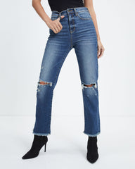 Robertson High Rise Distressed Stretch Straight Jeans Oshnow