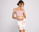 Romantic Floral And Lace Off-The-Shoulder Mini Dress Oshnow