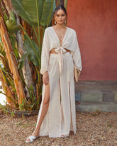 Rosales Striped High Rise Slit Pants Oshnow