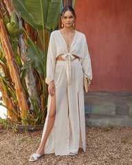 Rosales Striped High Rise Slit Pants Oshnow