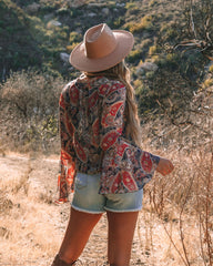 Rosalina Paisley Print Bell Sleeve Blouse Oshnow