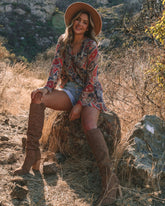 Rosalina Paisley Print Bell Sleeve Blouse Oshnow