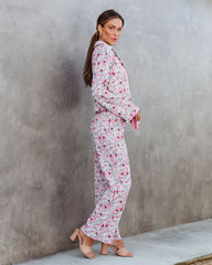 Rosaline Floral Plisse Wide Leg Pants Oshnow