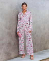 Rosaline Floral Plisse Wide Leg Pants Oshnow