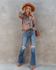 Roscoe Printed Satin Button Down Blouse Oshnow