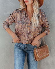 Roscoe Printed Satin Button Down Blouse Oshnow