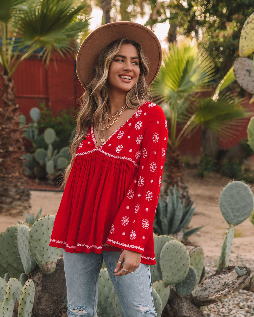 Roses And More Embroidered Tunic - Red Oshnow