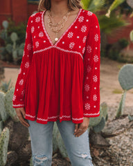 Roses And More Embroidered Tunic - Red Oshnow