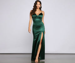 Rosie High-Slit Satin Mermaid Dress Oshnow