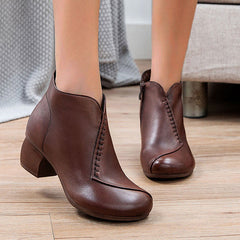 Round Toe Chunky Heeled Solid Color Ankle Boots Oshnow