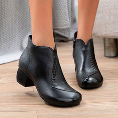 Round Toe Chunky Heeled Solid Color Ankle Boots Oshnow