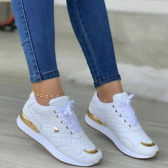 Round Toe Gold Sequin Embellished Lace-Up Sneakers Oshnow