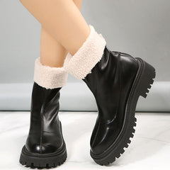 Round Toe Solid Color Warm Ankle Booties Oshnow