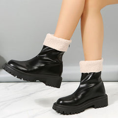 Round Toe Solid Color Warm Ankle Booties Oshnow