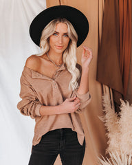 Rowena Cotton Relaxed Henley Top - Light Mocha Oshnow